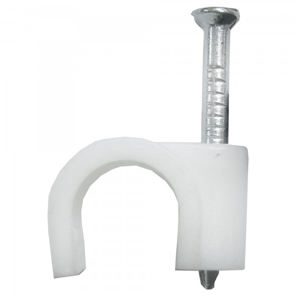Grapa  cable manguera blanca  5mm.(100u)