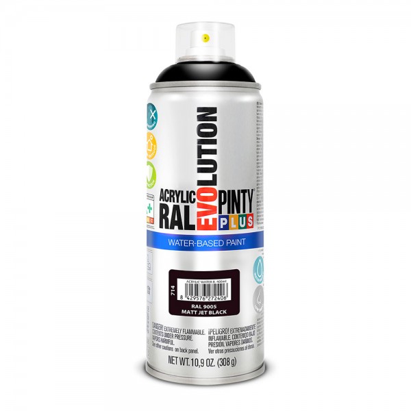 Pintura acrílica spray evolution water-based 520 cc ral 9005 negro intenso mate