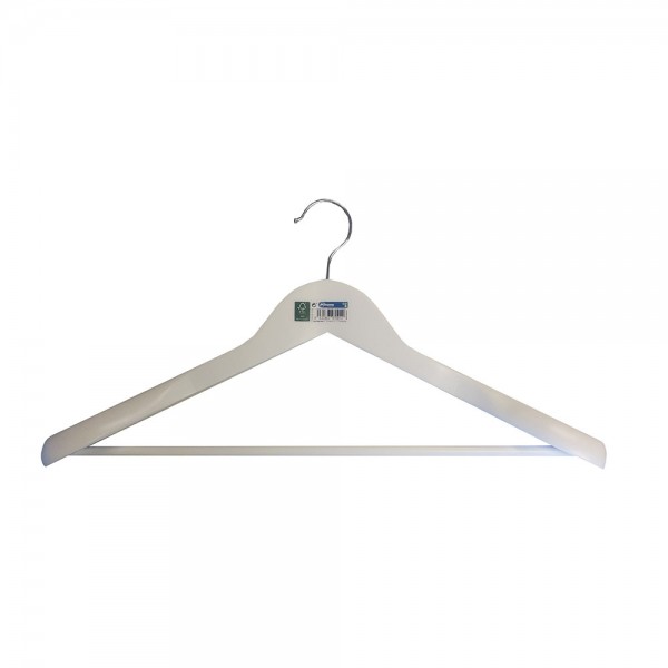 Percha contorneada con hombreras madera blanca ecológica fsc 45 x 5,5 x 23 cm