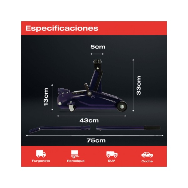 Gato Hidráulico Taller con Ruedas para Coche de 2 Toneladas 2000kg Reforzado y Homologado