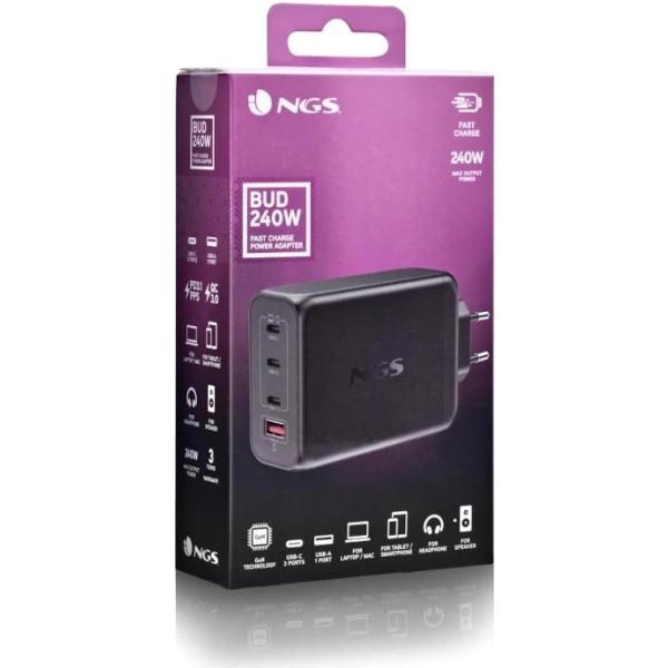 Ngs cargador ultrarapido240w 4 puertos 3usb-c 1 us